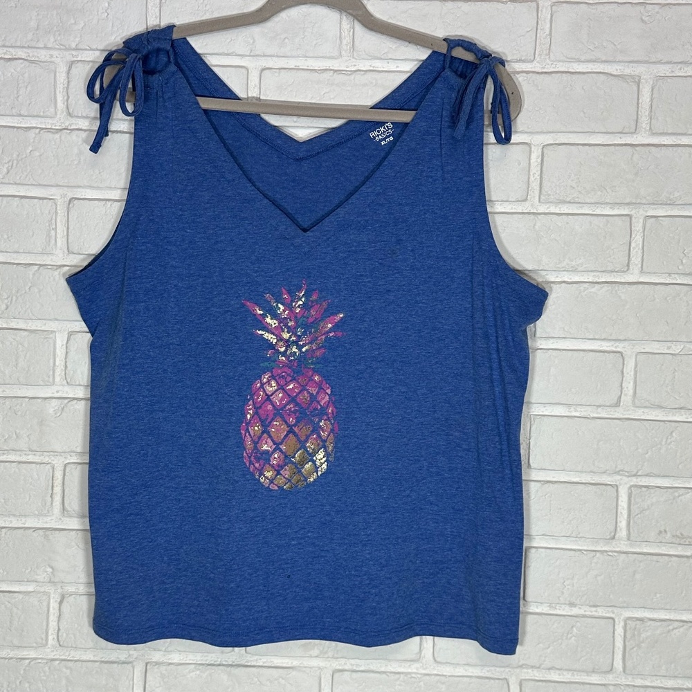 Ricki's Pineapple Tank in Periwinkle Blue with Shoulder Ties XL